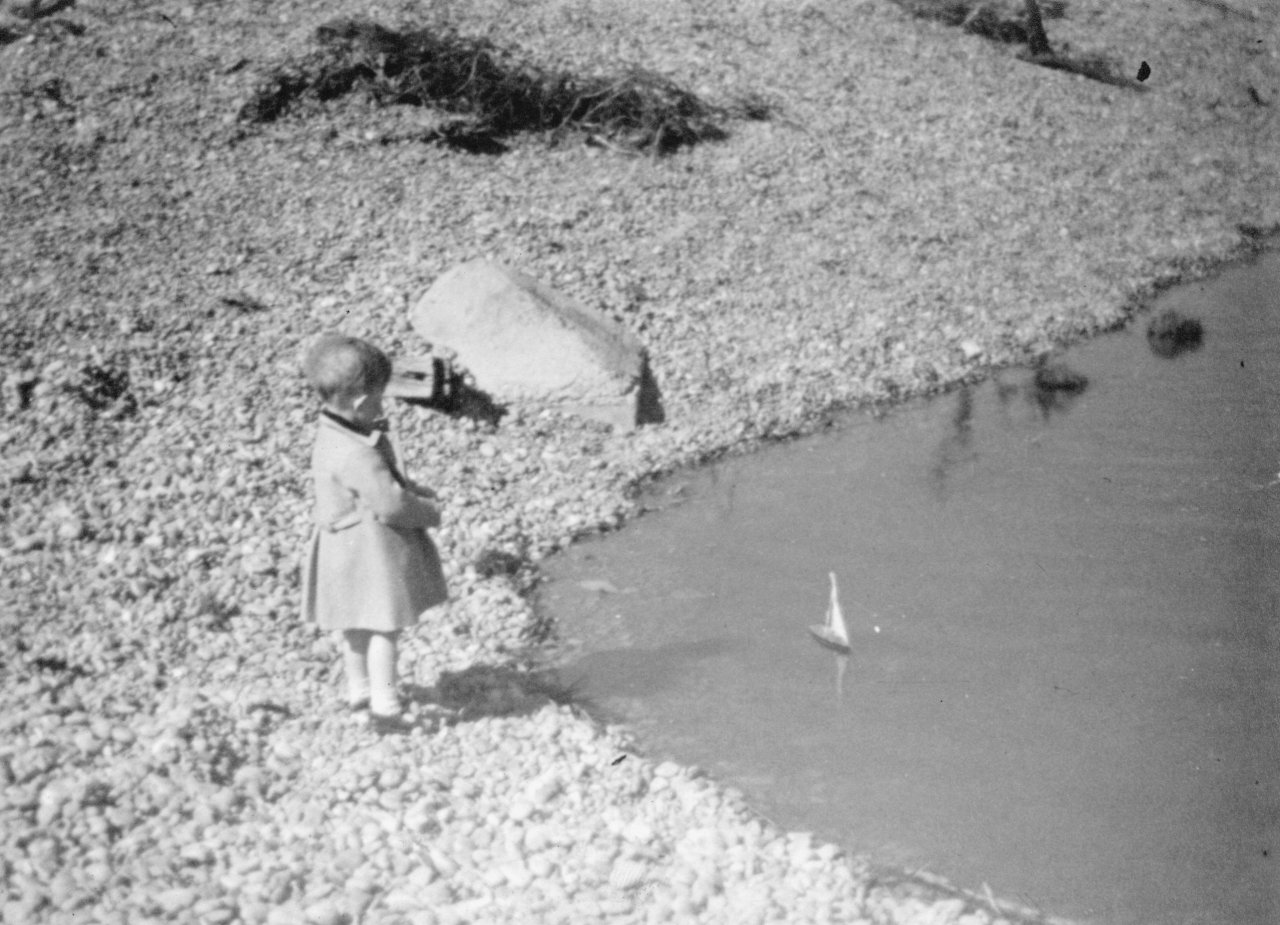 Adrian and his boat- Seatown beach- 1947